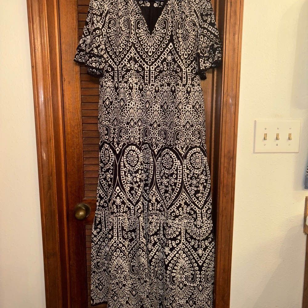 Navy and White Eyelit Dress